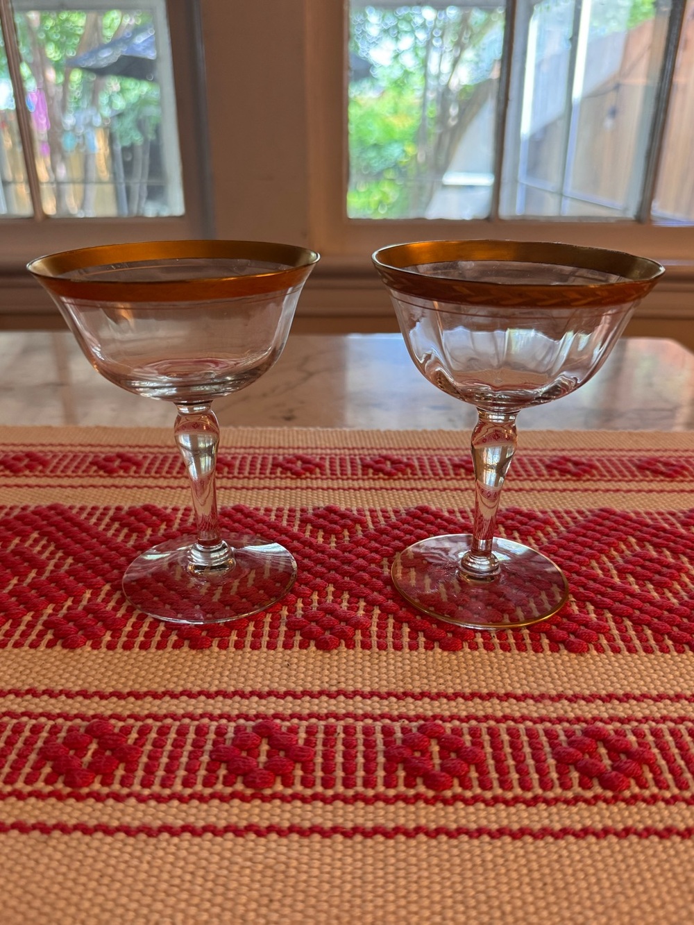 Tiffin optic coupe gold trim rambler rose set of two